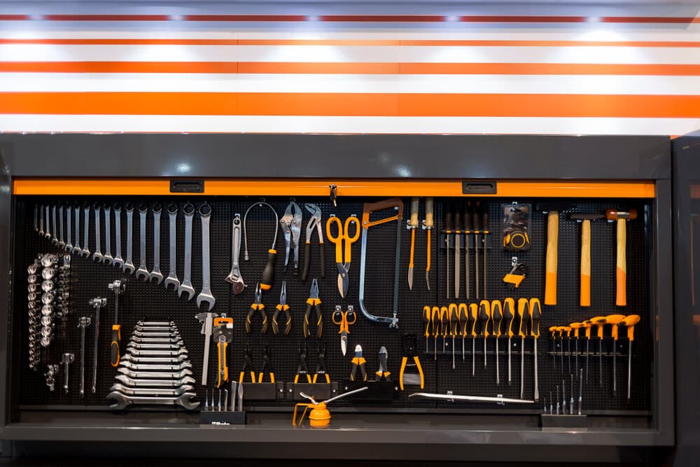 garage tools arranged